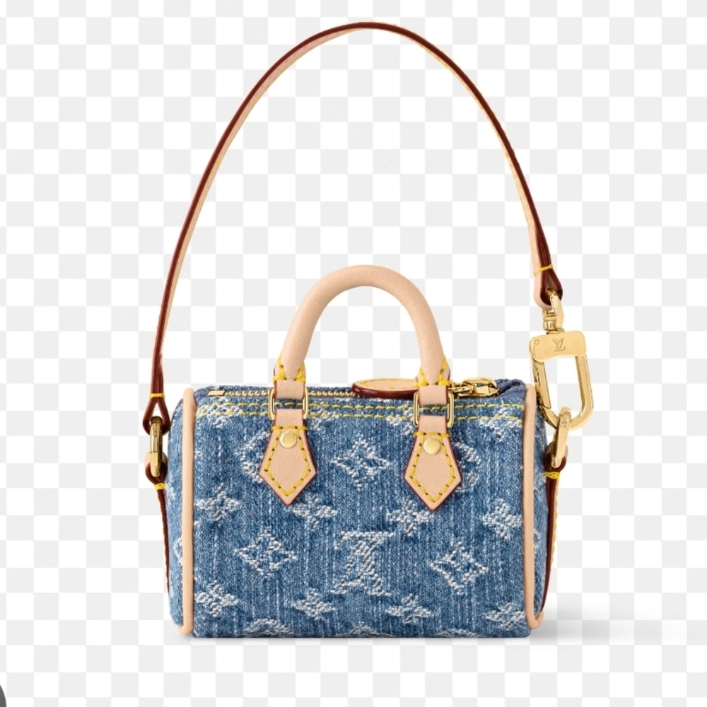 Blue Denim Monogram Micro Mini Bag with Tan Leather Trim - Picture 14 of 14